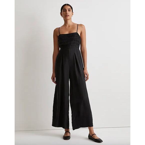 Madewell Ruched Crop Straight Leg Jumpsuit Black Minimalist Relaxed US 0 NWT - Picture 1 of 16